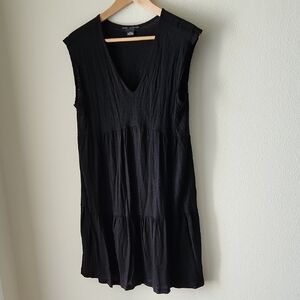 Social Standard by Sanctuary Anthropologie Black V-Neck Tiered Ruffle Mini Dress